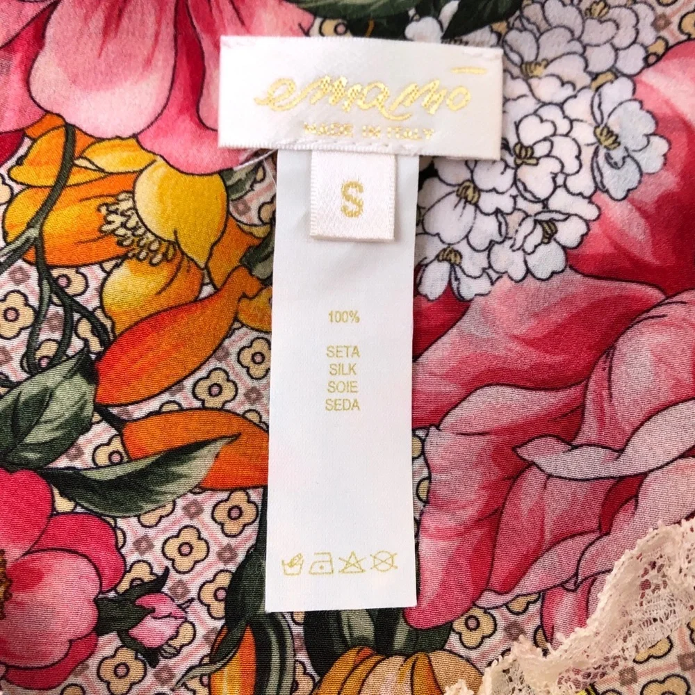 Emamo Vintage Silk Tan Pink Floral Ruffle Lace Shabby Chic Babydoll Dress S - Picture 3 of 9